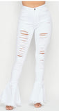 WHITE DARE TO BE FLARED DISTRESSED HIGH WAISTED JEANS