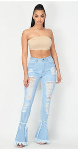 DARE TO BE FLARED DISTRESSED HIGH WAISTED JEANS