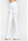 WHITE DARE TO BE FLARED DISTRESSED HIGH WAISTED JEANS