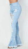 DARE TO BE FLARED DISTRESSED HIGH WAISTED JEANS