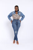 TWO CHAINS DISTRESSED DENIM CROP JACKET